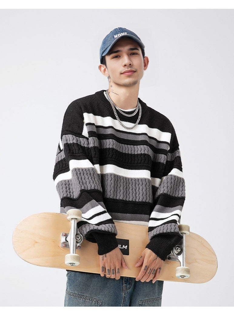 Neutral Color Block Striped Sweaters