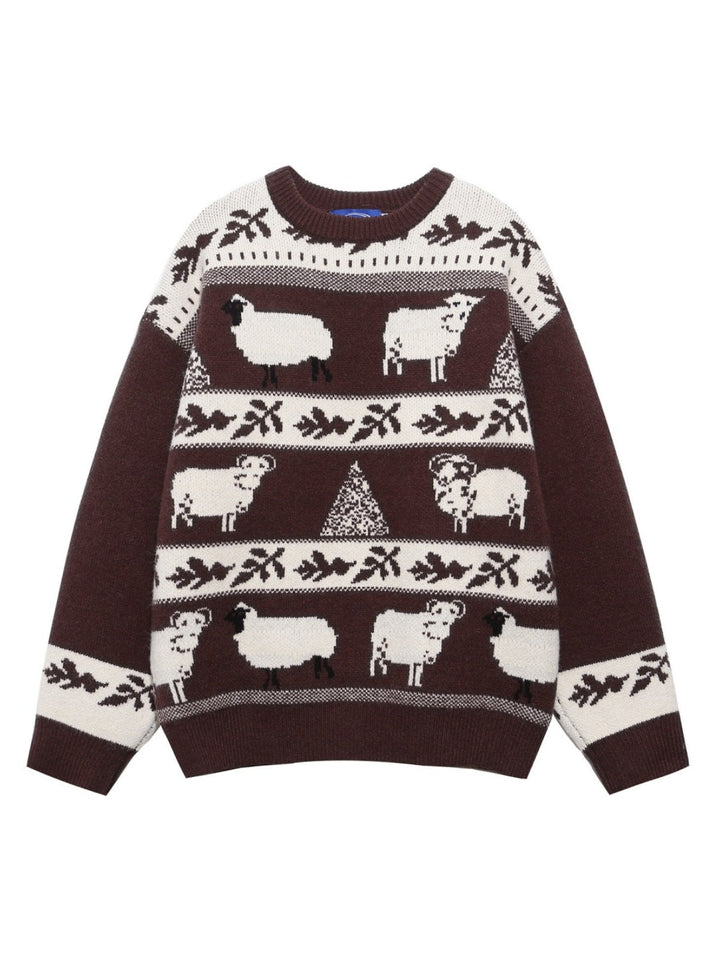 Christmas Retro Interesting Animals Stripes Contrasting Colors Pullover Sweater