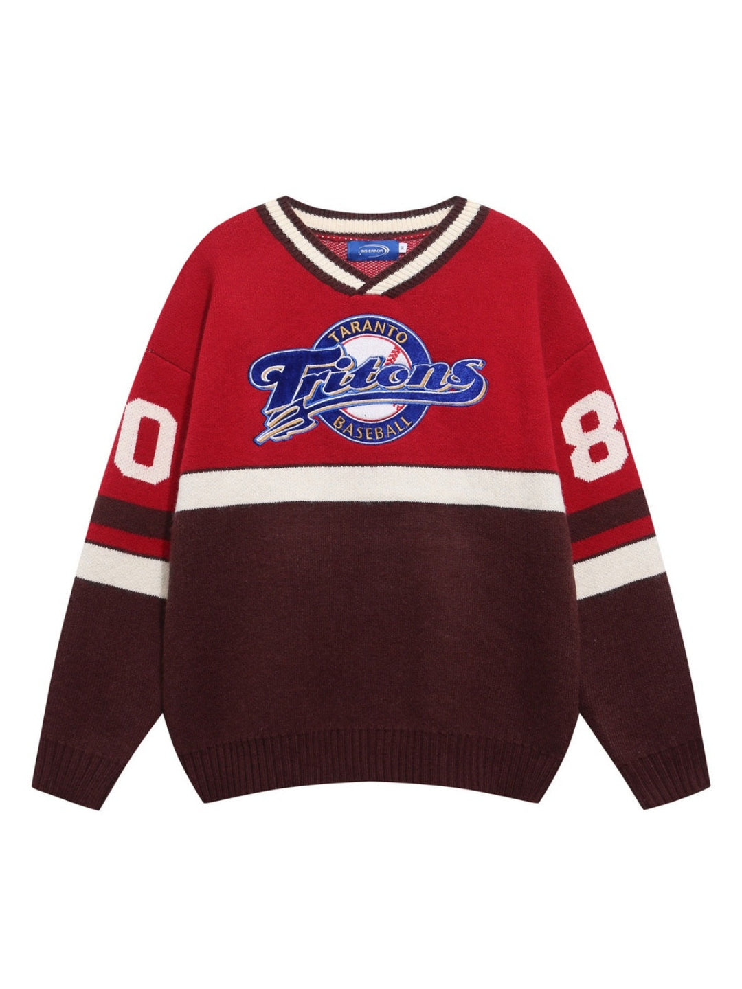 Christmas Retro Color Matching Letter Embroidery V-neck Sweater