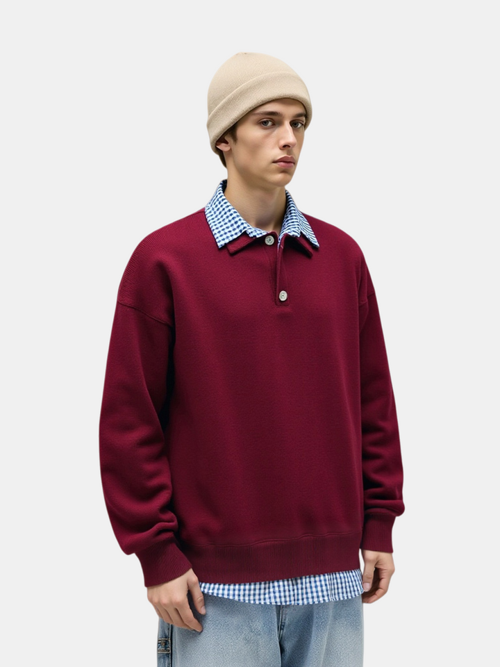 Plaid Shirt Collar Splicing Fake Two Pieces Sweaters