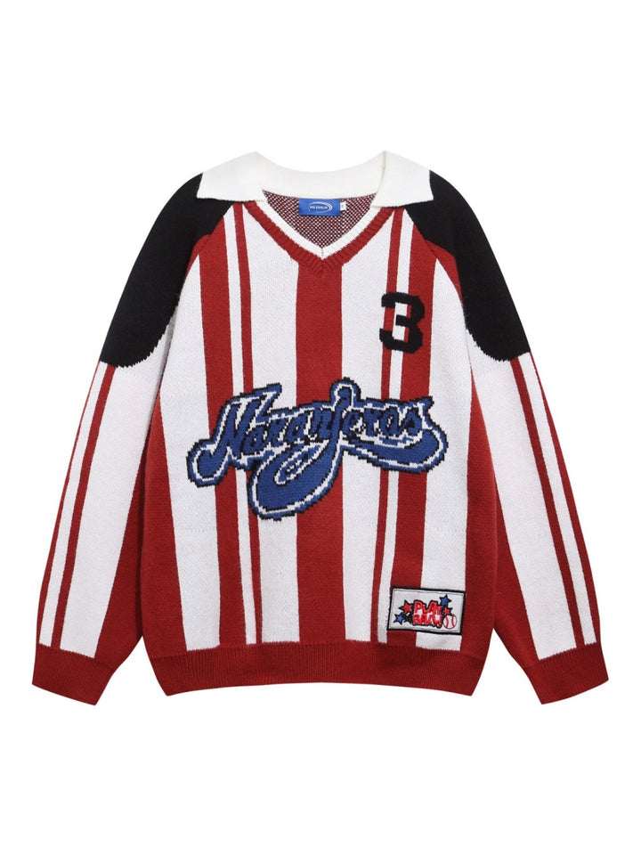 Christmas Retro Contrasting Letters Jacquard Small Lapel Pullover Sweater