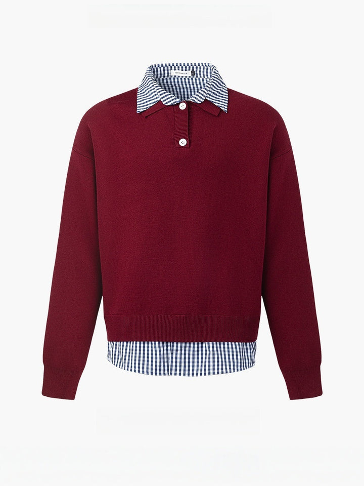 Plaid Shirt Collar Splicing Fake Two Pieces Sweaters