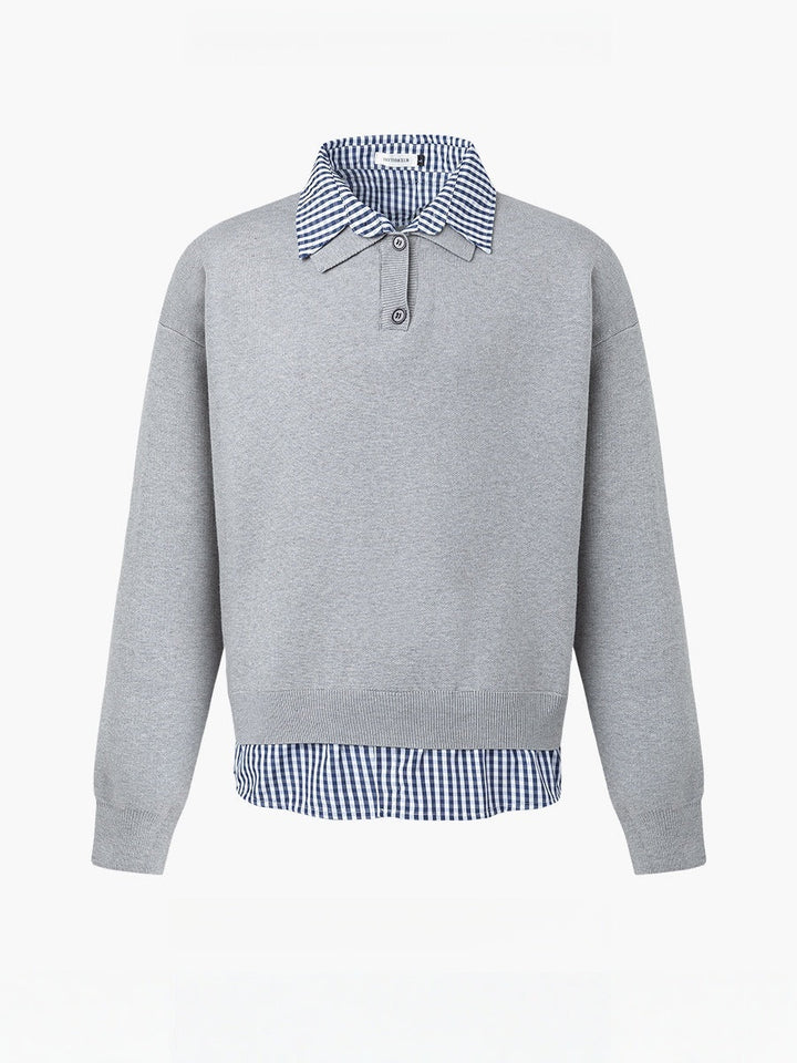 Plaid Shirt Collar Splicing Fake Two Pieces Sweaters