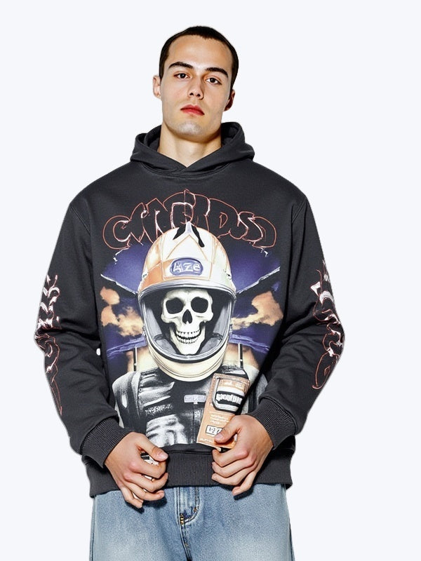 Rock Washed And Aged Skull Print Hoodies