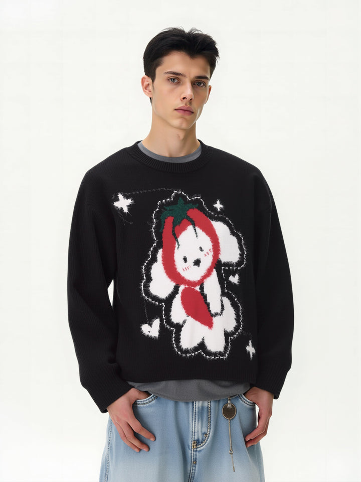 Retro Cute Tomato Puppy Jacquard Pullover Sweater