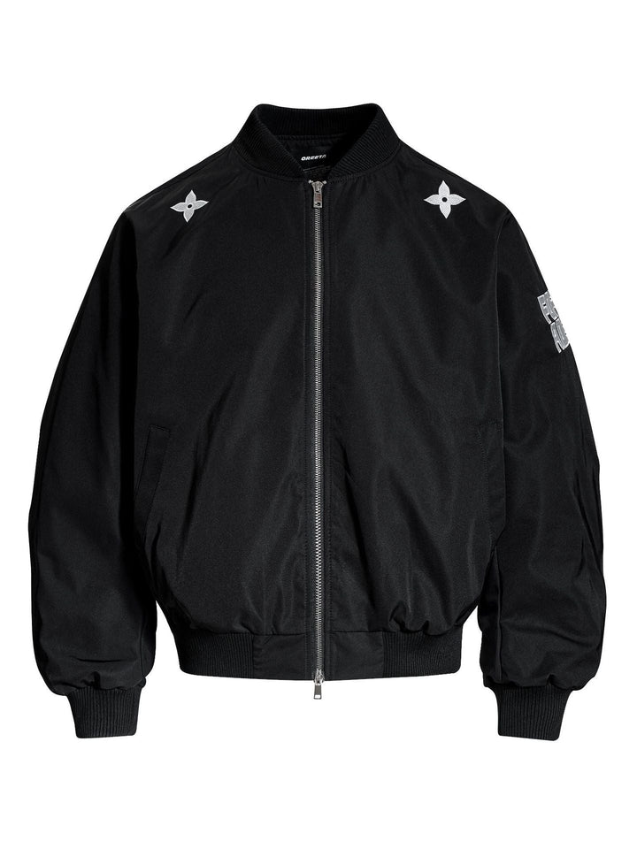 Retro Letter Print Loose Bomber Jacket