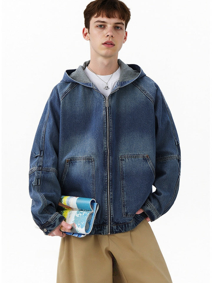 Zipper Silhouette Leisure Hooded Denim Jacket