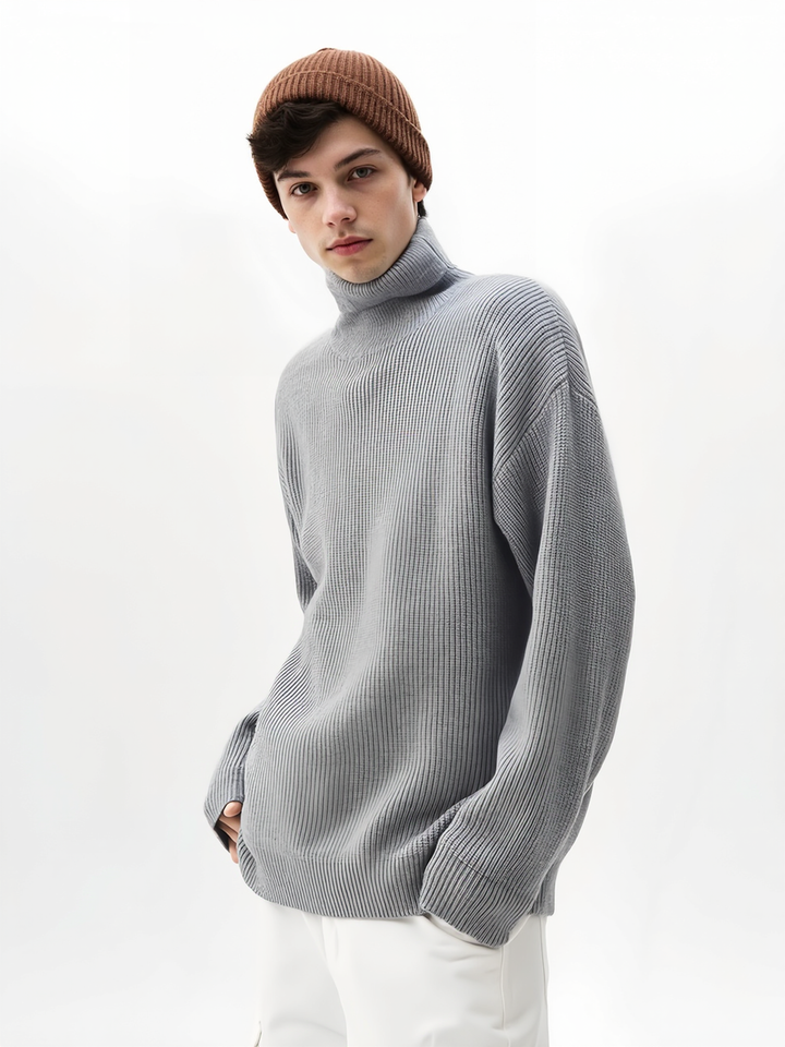 Simplicity Solid Color Loose Long Sleeve Turtleneck Sweater