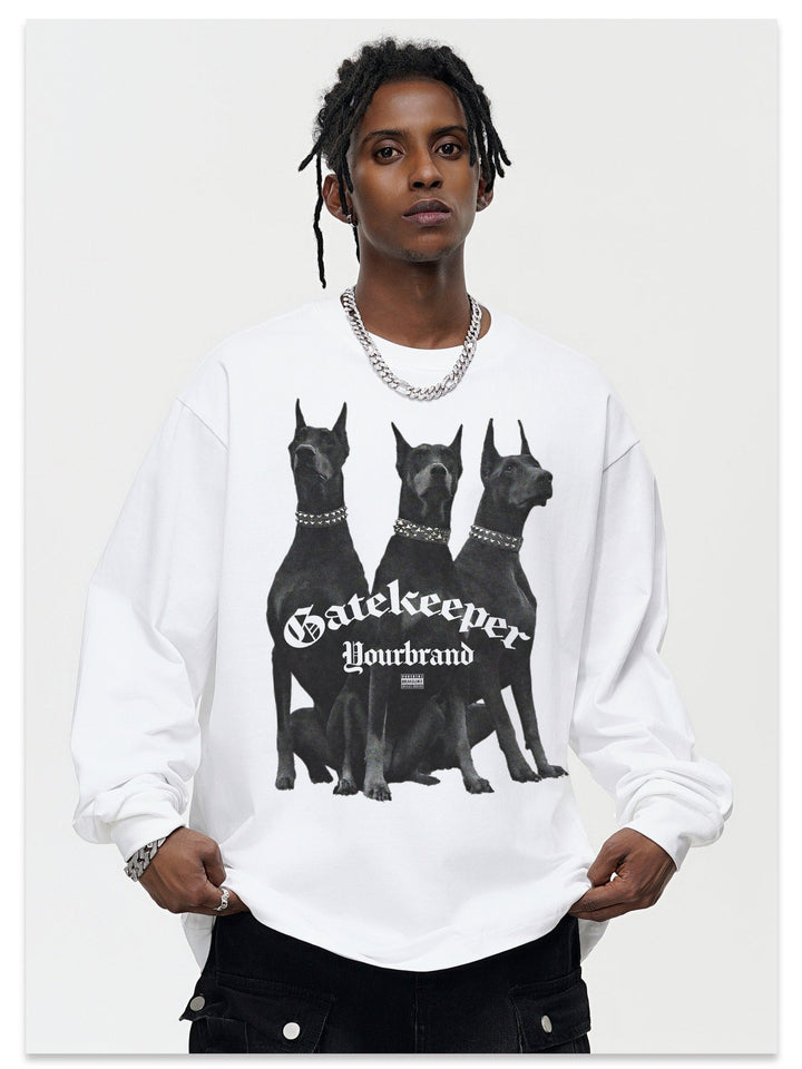 High Street Doberman American Street Print Long-sleeved T-shirt