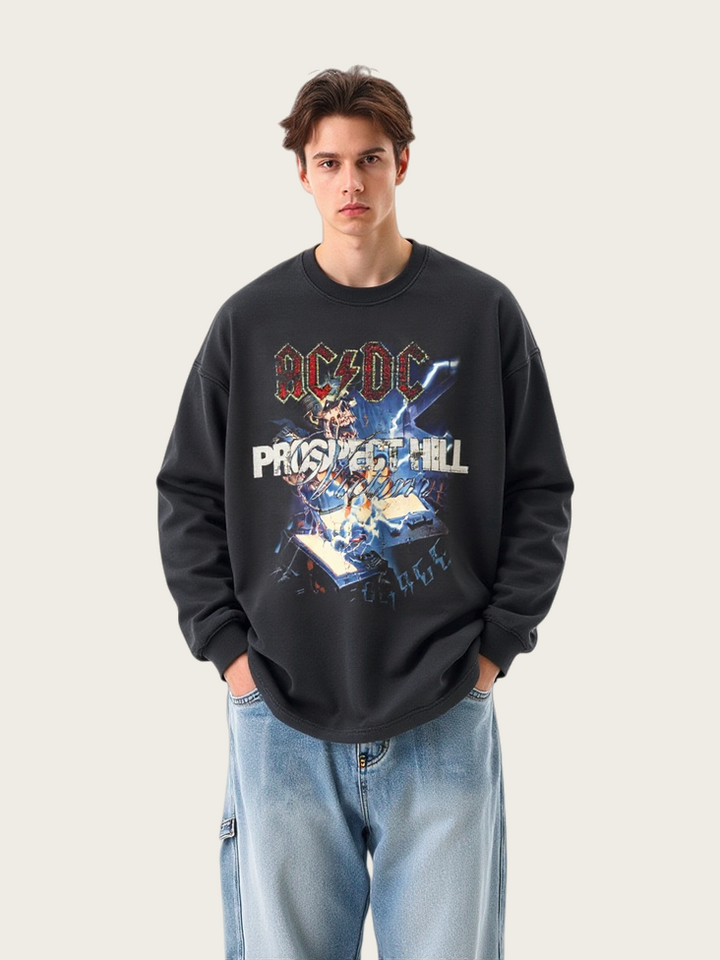 Rock Music Personality Washing Water Printed Long-sleeved T-shirt