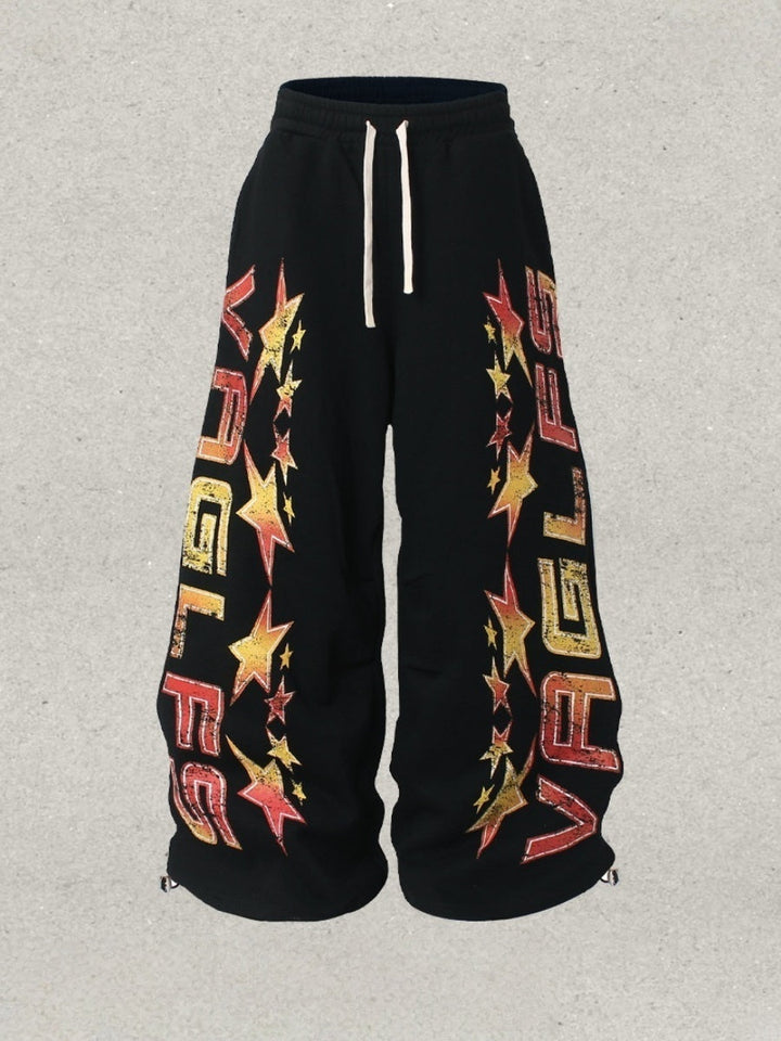 Flame Star Printed Machete Loose Leisure Fleece-lined Sweatpants