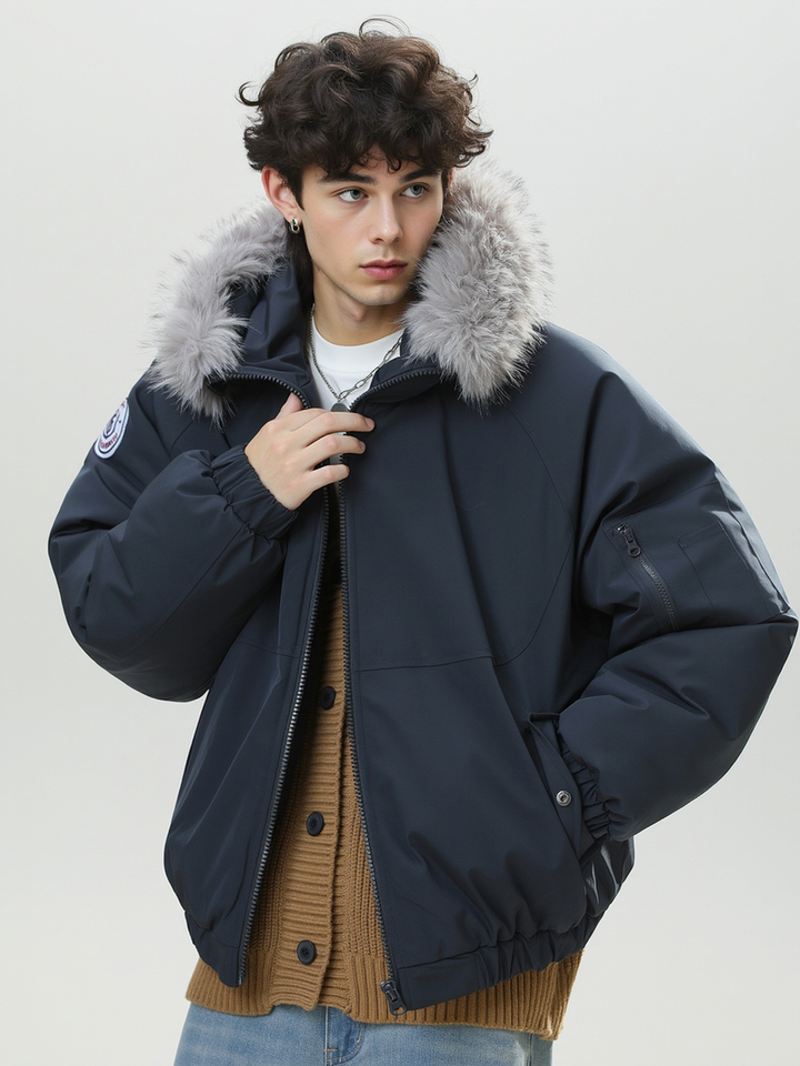 Outdoor Water-repellent Keep Warm Removable Fur Collar Thickening Hooded Parker