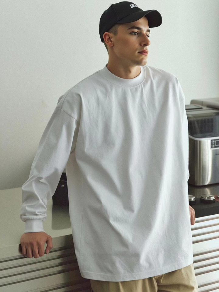 Crew Neck Inner Wear Loose Solid Color Long-sleeved T-shirt