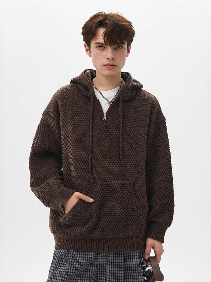 Leisure Half Zipper Pineapple Pattern Hooded Stereo Thickening Sweater