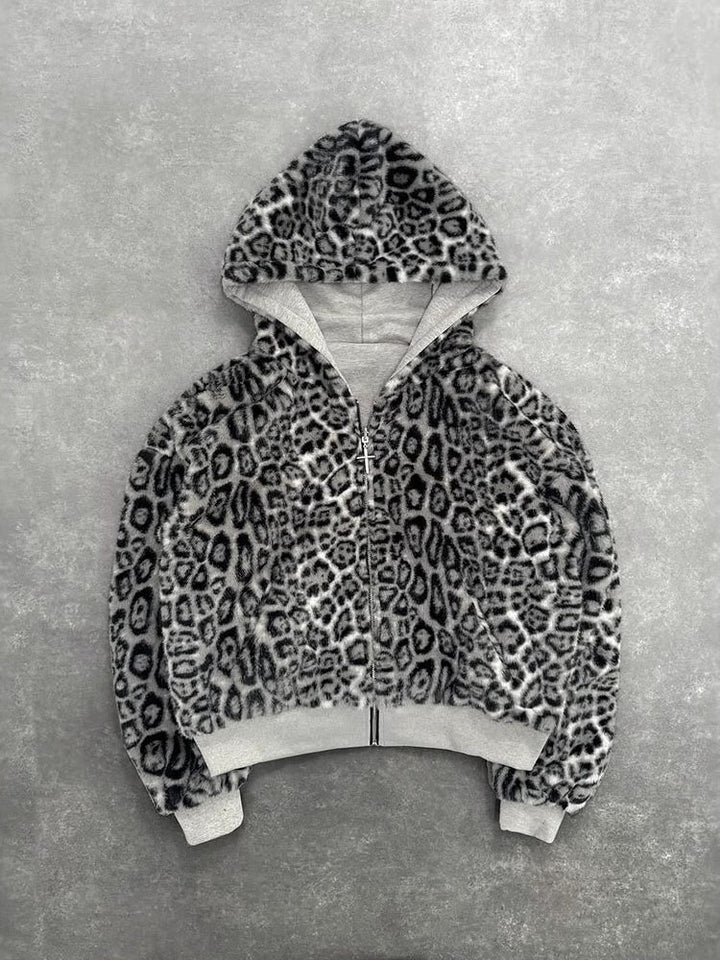 Reversible Leopard Print Hoodie Jacket