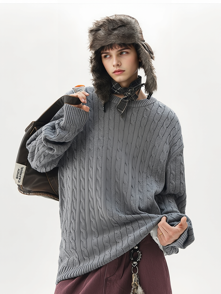 Mahua Retro Keep Warm Crew Neck Loose All-match Sweaters