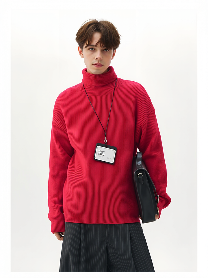 Simplicity Solid Color Loose Long Sleeve Turtleneck Sweater