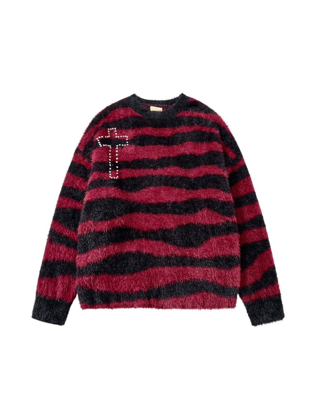 Stripes Hot Diamond Cross Imitation Mohair Sweater