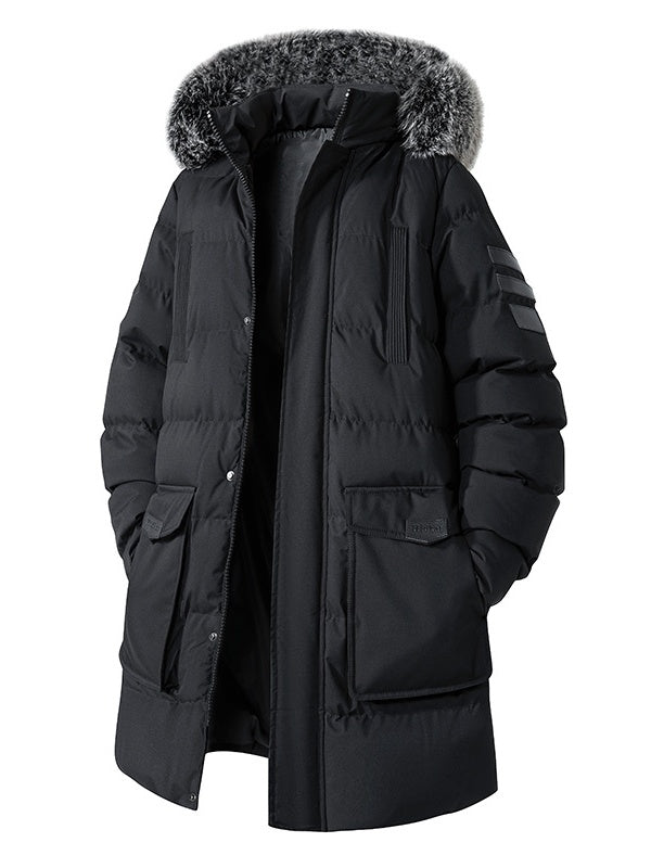 Mid-length Removable Hooded Cotton Clothes Thickening Large Fur Collar Coat