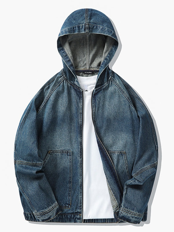 Zipper Silhouette Leisure Hooded Denim Jacket