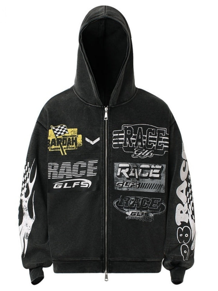 Street-Style Letter Print Hoodie Jacket