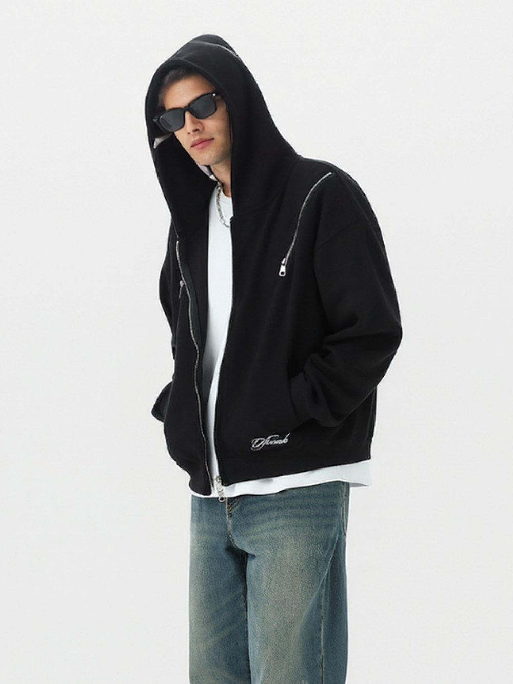 Neutral wear Zipper decoration Solid Color Sweatshirts&Hoodies