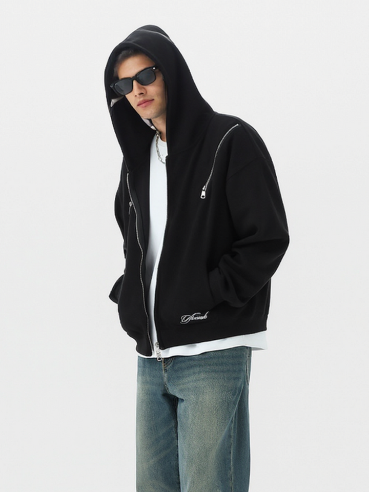 Neutral wear Zipper decoration Solid Color Sweatshirts&Hoodies