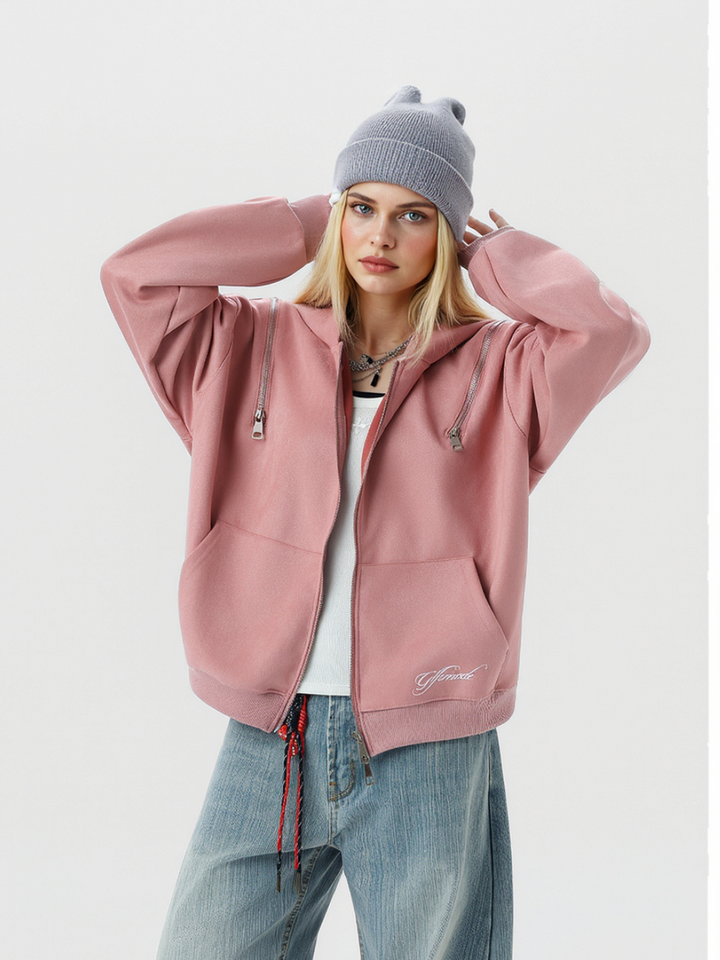 Neutral wear Zipper decoration Solid Color Sweatshirts&Hoodies