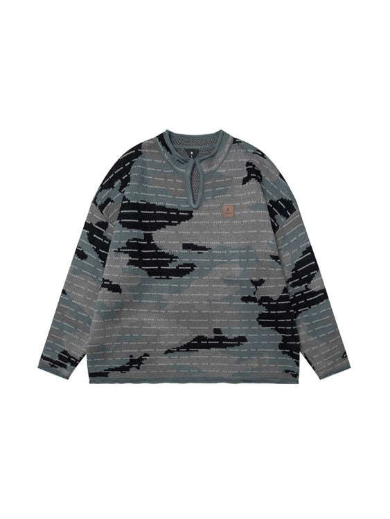 Computer Jacquard Small V-neck Camouflage Sweater