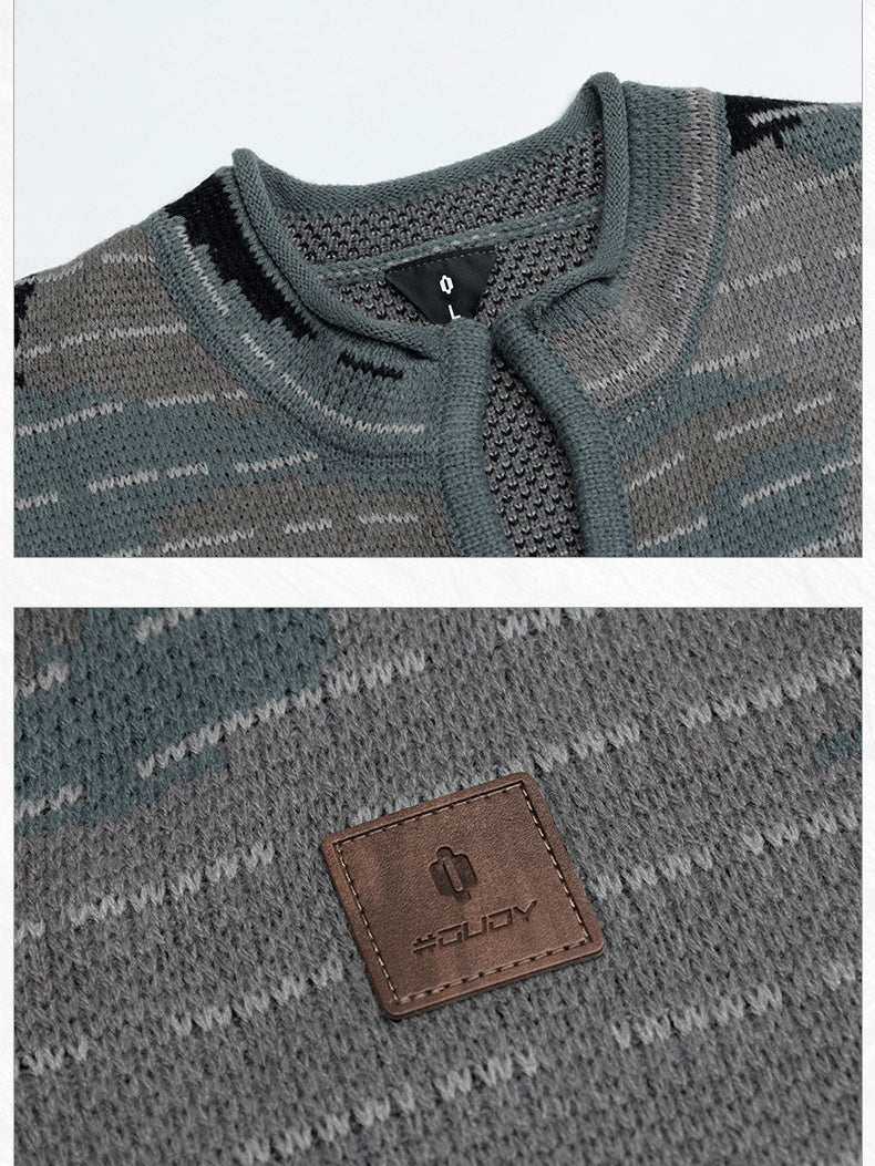 Computer Jacquard Small V-neck Camouflage Sweater