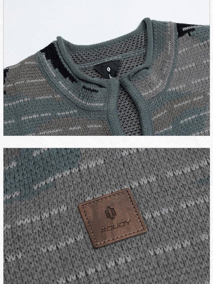 Computer Jacquard Small V-neck Camouflage Sweater