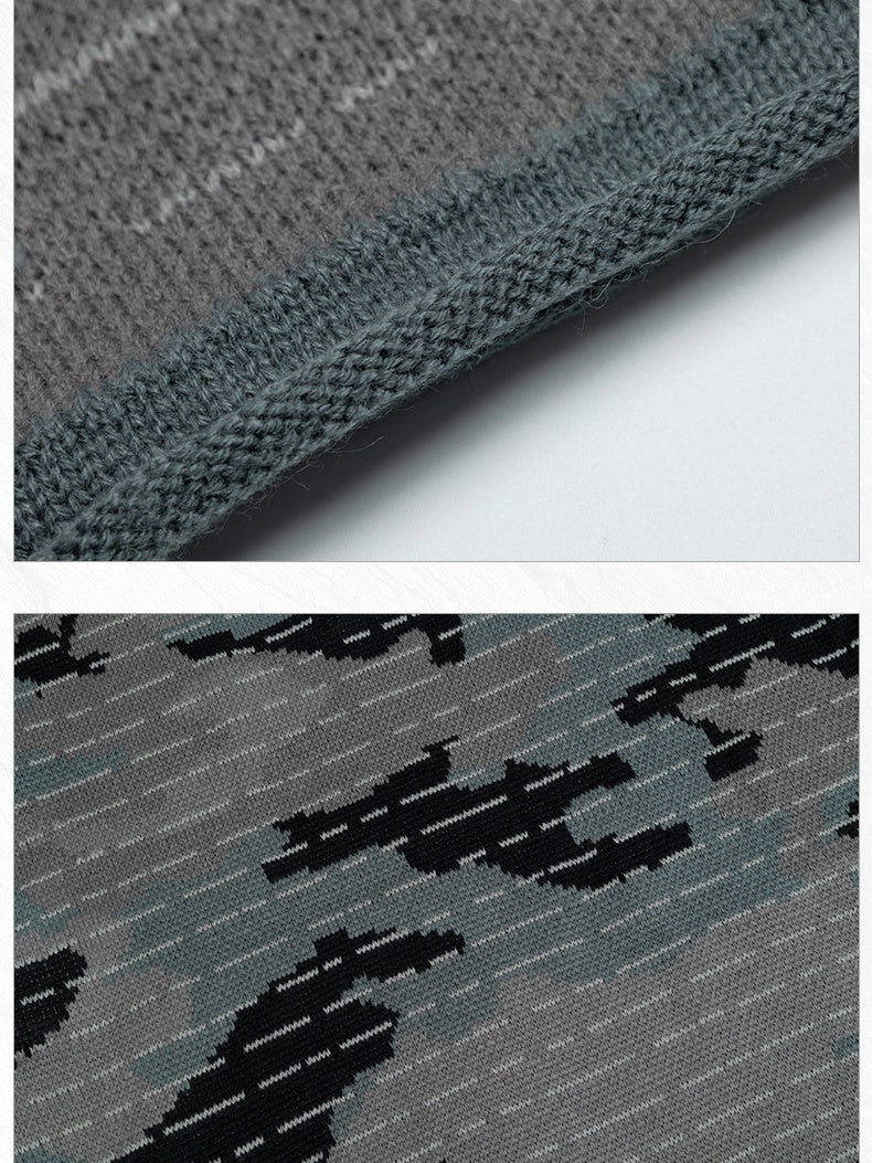 Computer Jacquard Small V-neck Camouflage Sweater