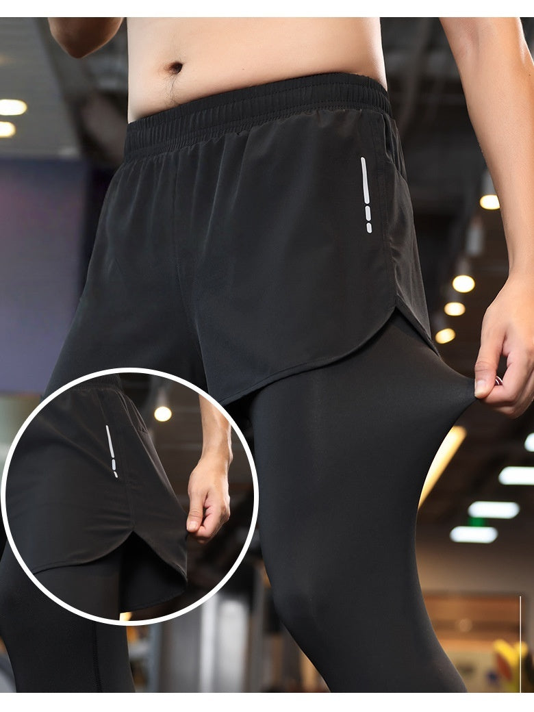 Tight Fake Two Pieces High Elasticity Quick-drying Fitness Running Sweatpants