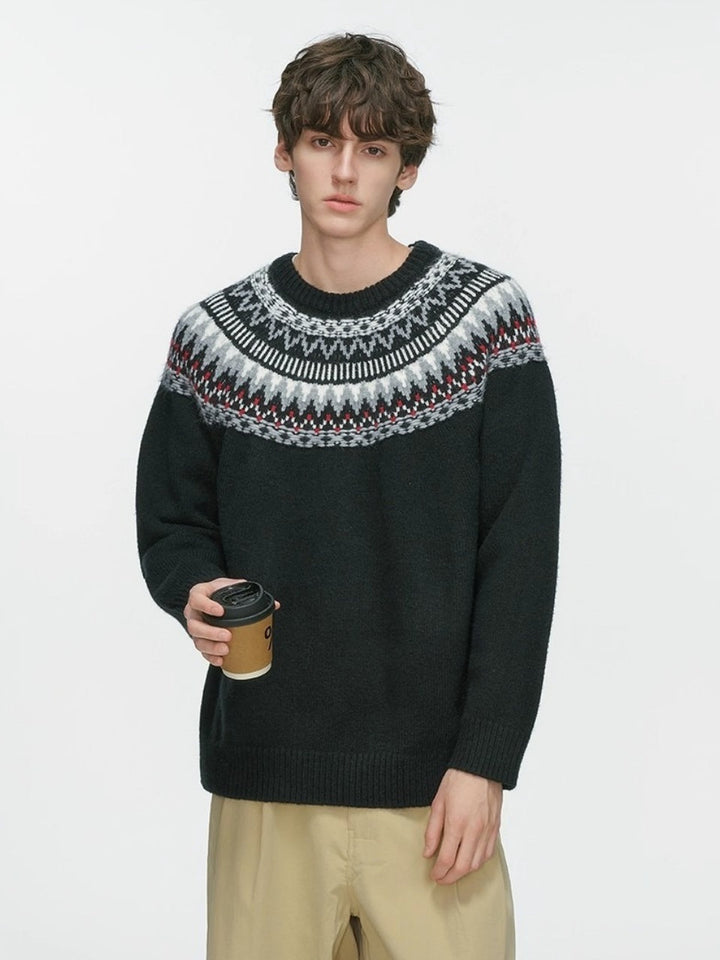 Retro Fair Isle Jacquard Crew Neck Sweaters
