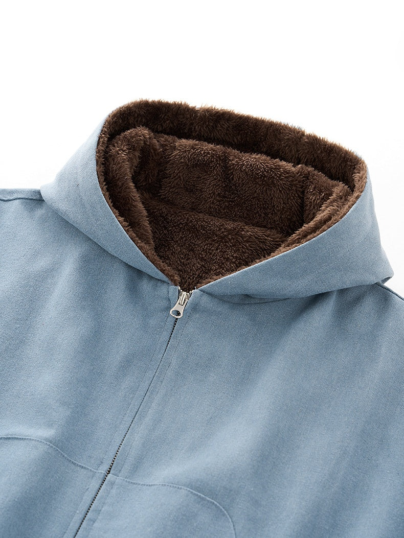 Plush Colorblock Hooded Zipper Jacket