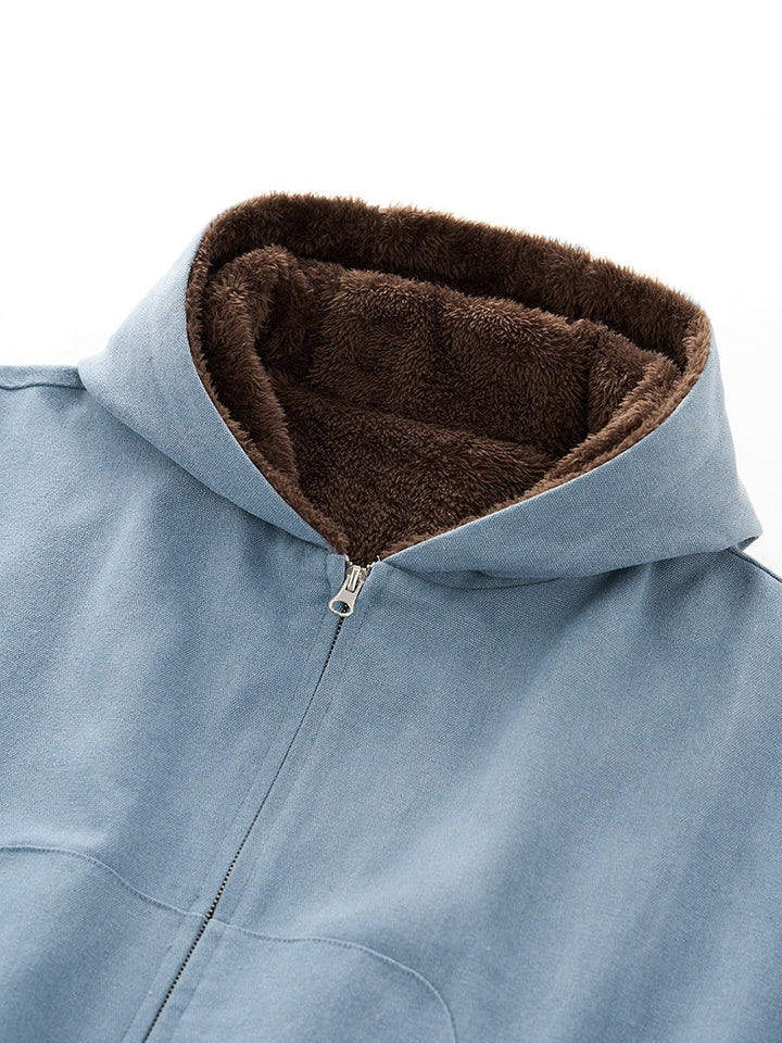 Plush Colorblock Hooded Zipper Jacket