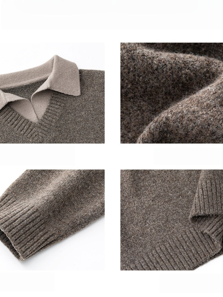 Fake two-piece lapel sweater