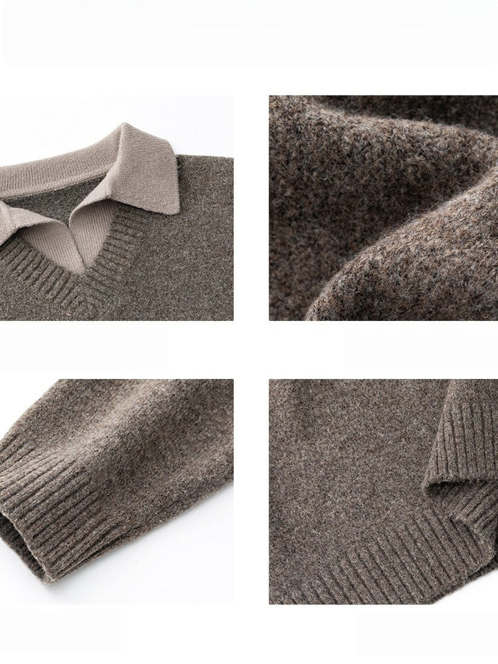 Fake two-piece lapel sweater