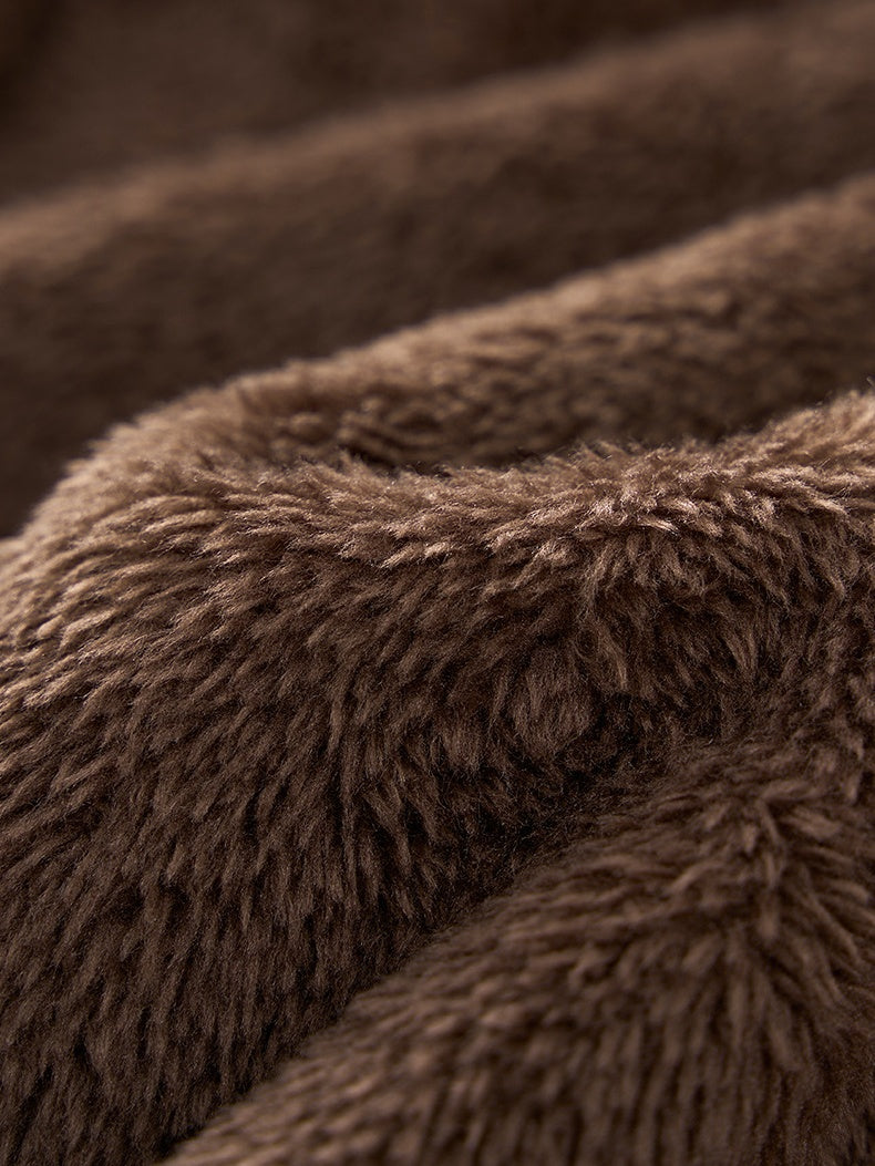 Plush Colorblock Hooded Zipper Jacket