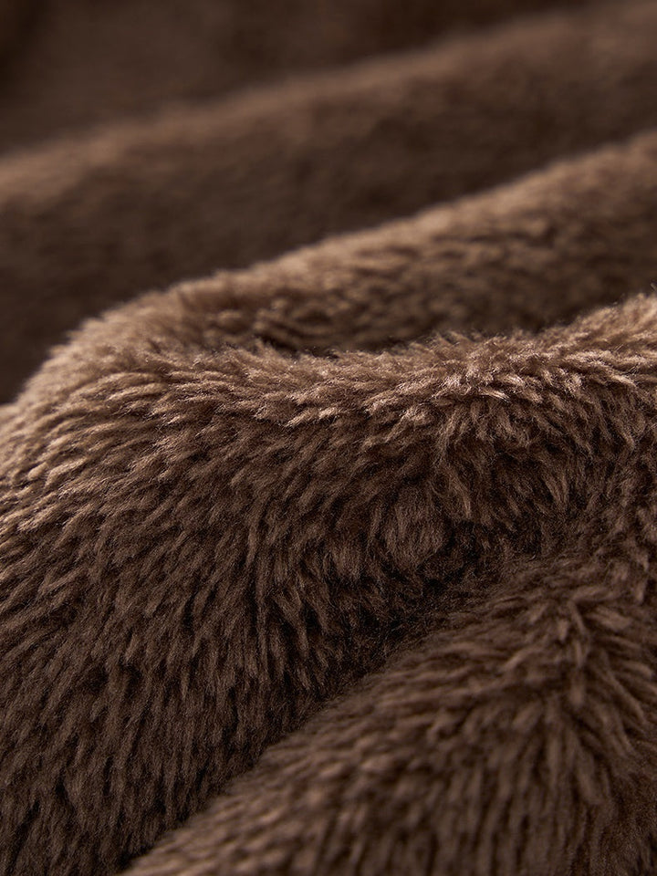 Plush Colorblock Hooded Zipper Jacket