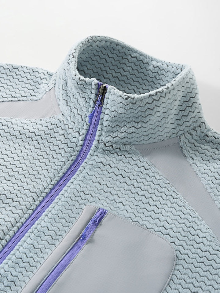 Wave Pattern Contrasting Colors Zipper Light Outdoor Plush Sweatshirt Sports Jacket