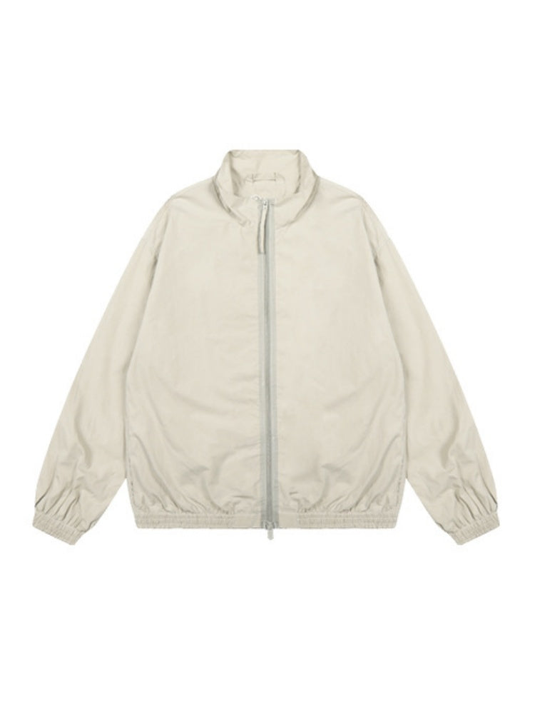 AC Letter Embroidery Stand Collar Zipper Double Layer Loose Jacket