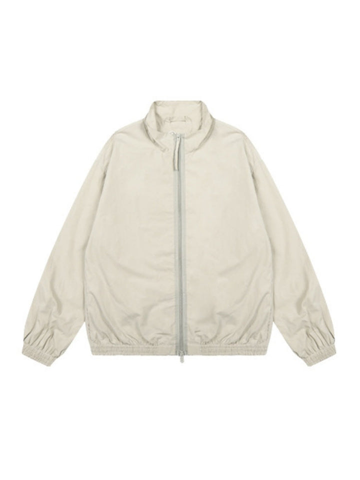 AC Letter Embroidery Stand Collar Zipper Double Layer Loose Jacket