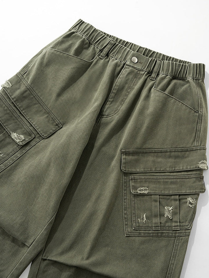 Washing Water Cut Multiple Pockets Old Tooling Casual Trousers