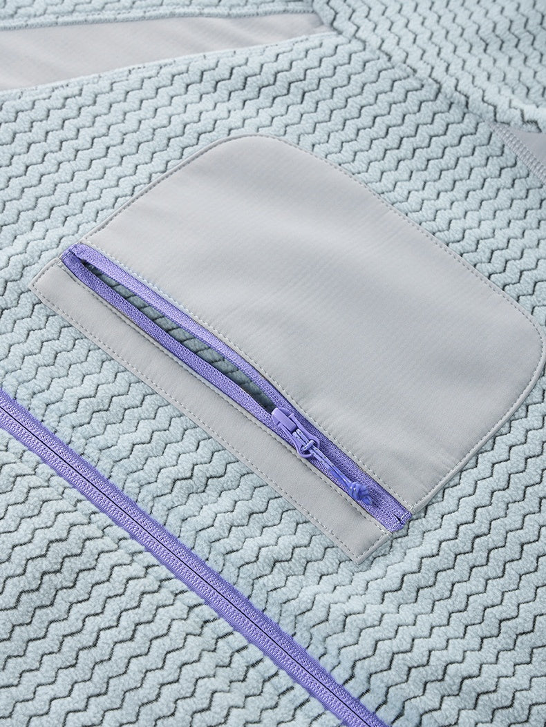 Wave Pattern Contrasting Colors Zipper Light Outdoor Plush Sweatshirt Sports Jacket