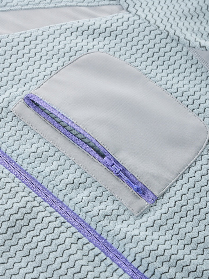 Wave Pattern Contrasting Colors Zipper Light Outdoor Plush Sweatshirt Sports Jacket