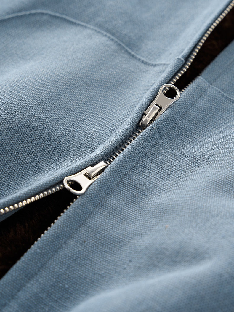 Plush Colorblock Hooded Zipper Jacket