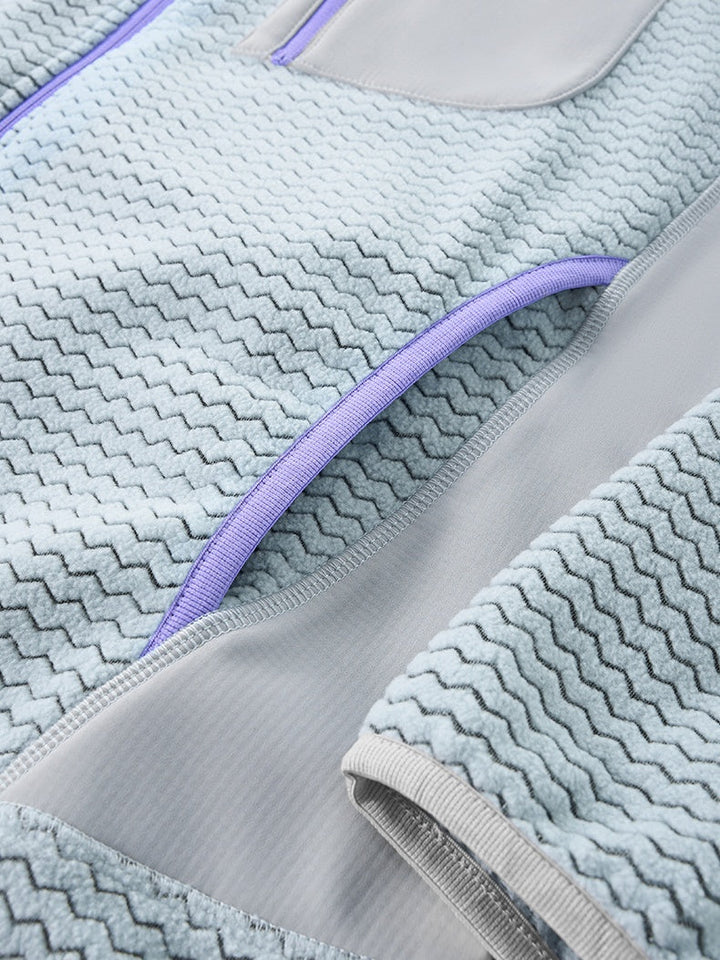 Wave Pattern Contrasting Colors Zipper Light Outdoor Plush Sweatshirt Sports Jacket