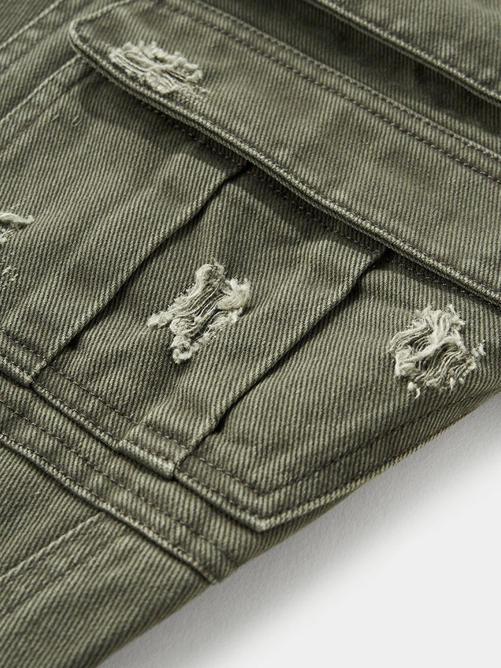 Washing Water Cut Multiple Pockets Old Tooling Casual Trousers