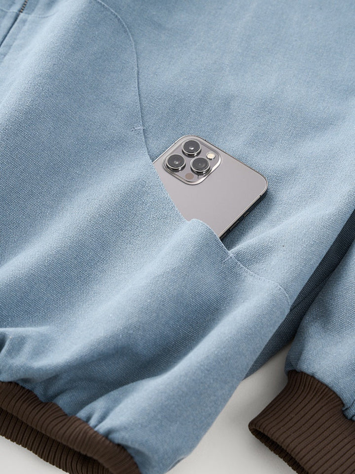 Plush Colorblock Hooded Zipper Jacket